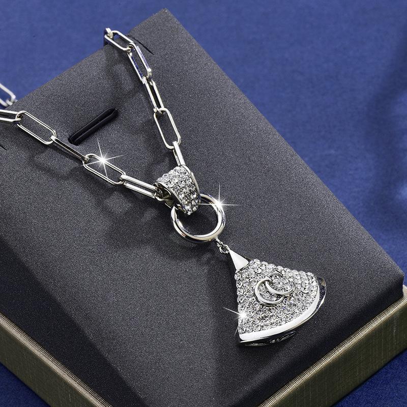 

Stylish Titanium Steel Necklace Featuring Rhinestone Skirt Charm And Chic Geometric Shape Silver