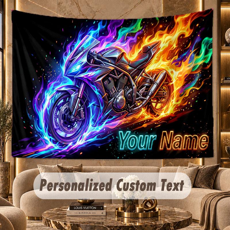 Motorcycle Biker (77) Theme Personalized Tapestry Custom Name Text Wall Hanging Tapestry Home Background Decoration