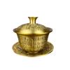 Brass Hundred Blessings Bowl Three-Piece Creative Cup With Lid Living Room New Chinese Classical Tea Set