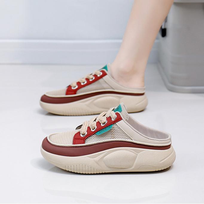 Damen Plateau Slipper Leichte Pantoletten Sneakers Offene Rückseite Atmungsaktives Mesh Wanderschuhe Geschlossene Zehenpartie Low Top Loafer für Damen Sommer Sport Hausschuhe