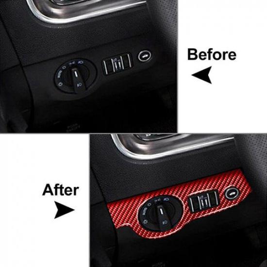 Red Carbon Fiber Headlight Switch Panel Cover Trim For Dodge Challenger Charger