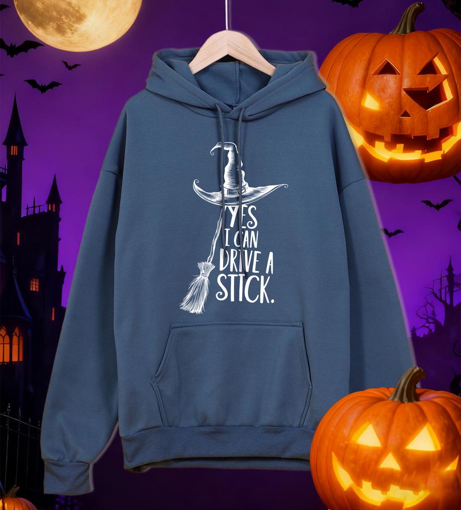 Happy Halloween Broom Hat Printing Men Hoodies All-Match Casual Pullovers Autumn Fleece Hoodie Loose Pocket Male Streetwear