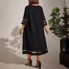 Women's Fashion Summer Spring Solid Color Print 3/4 Sleeves O-Neck Loose Waistline Casual Dresses