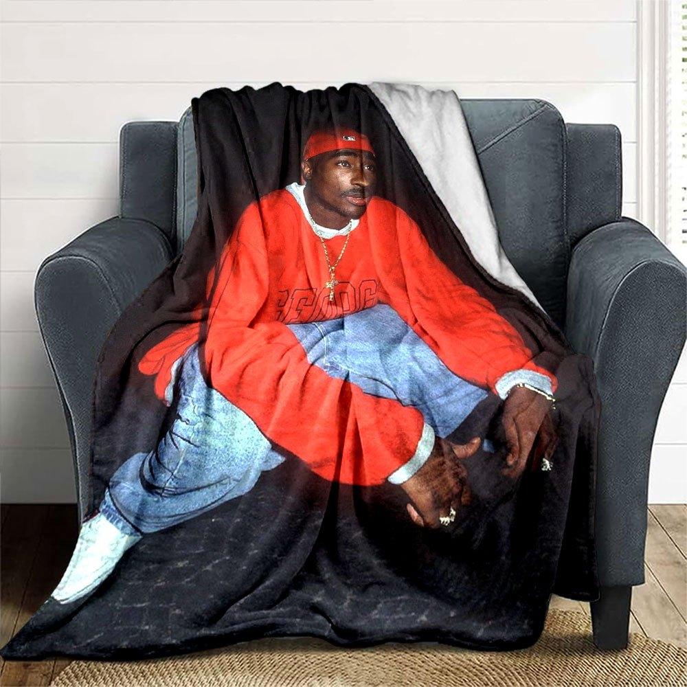 1pc 2PacHip Hop Blanket Soft Lightweight All Season Multi Purpose Throw for Sofa, Bed, Office & Picnics, French Style with Iconic Album Art & Quotes