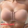 Damskie Biustonosze Plus Size Bez Ramiączek Zapięcie z Przodu Połowiczny Push-Up Biustonosz Bandeau Bezprzewodowy Bralette dla Dużego Biustu