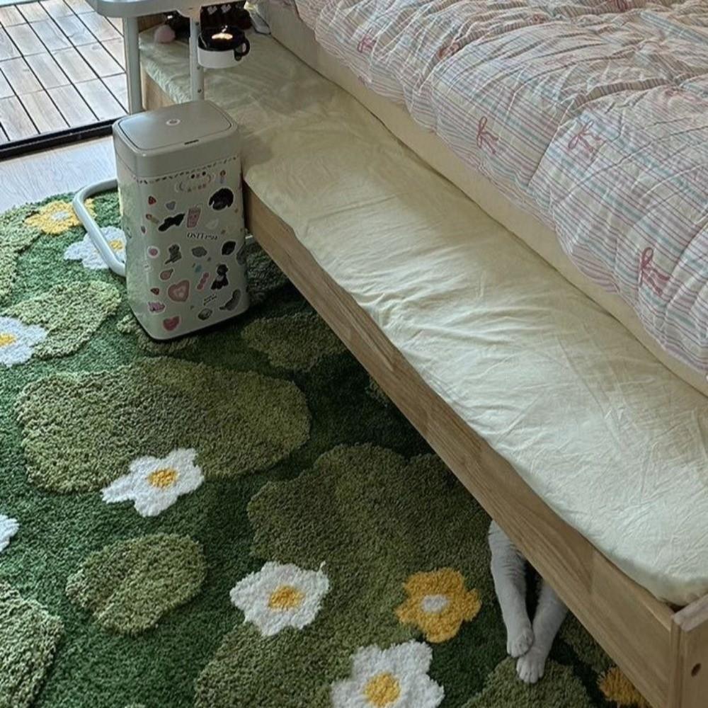 Non Slip Imitation Cashmere Carpet Irregular Bedside Carpet Home Decor Green Moss Rug  Bedroom