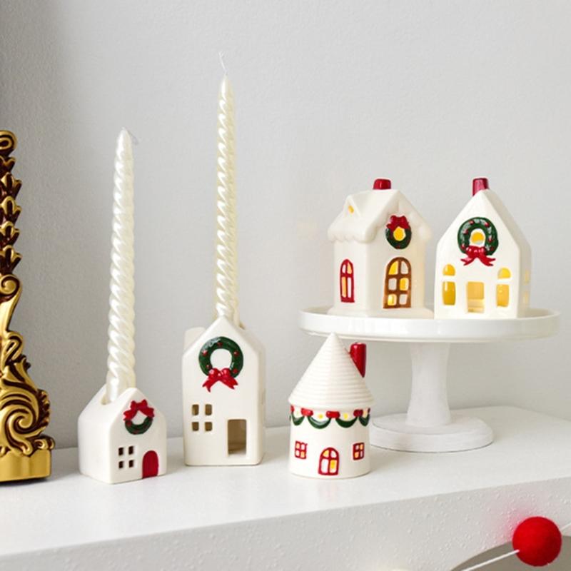 Festival Keramik Hus Ljusstakar Batteridrivna Juldekoration Vinterdisplay Gåva Julstugor Hus