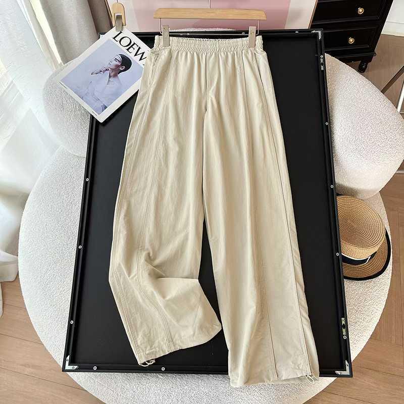 Japanese Style Women's Spring Casual Elastic Waist Cuffed Straight-Leg Pants