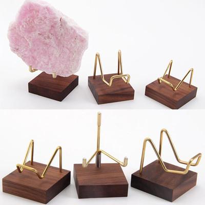 Brass Arm Wood Display Stand Holder for Specimens Agate Home Decoration