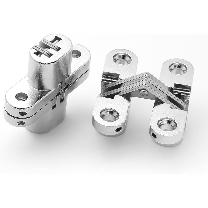 1-3/4" Hidden Hinge Stainless Steel 180 Degree Invisible Cross Hinges for Kitchen Cabinet Door Frameless Concealed Hinge with Screws, 4pcs