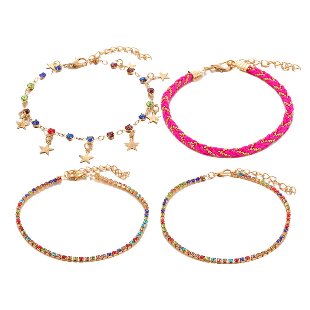 

(SU)Набор из 4 тканых браслетов с цветными бриллиантами и звездами с кисточками One size