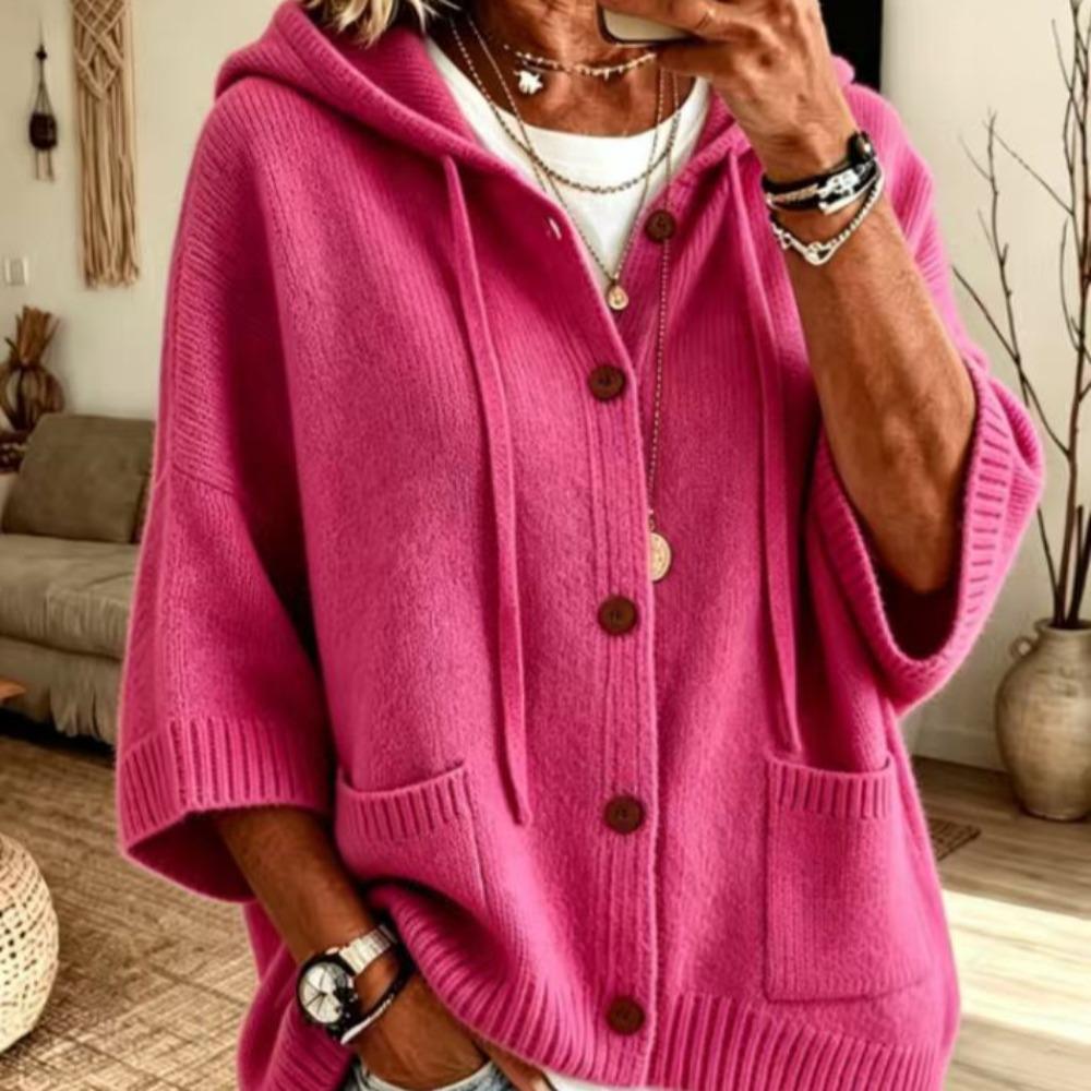 Autumn Winter Button Knit Hooded Sweater Cardigan Solid Color Casual Fashion Women's Coat Jacket