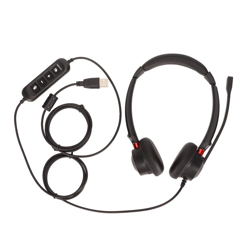 Office Headset Dual Ear ENC Active Noise Reduction Volume Adjustable Mute Control USB Plug