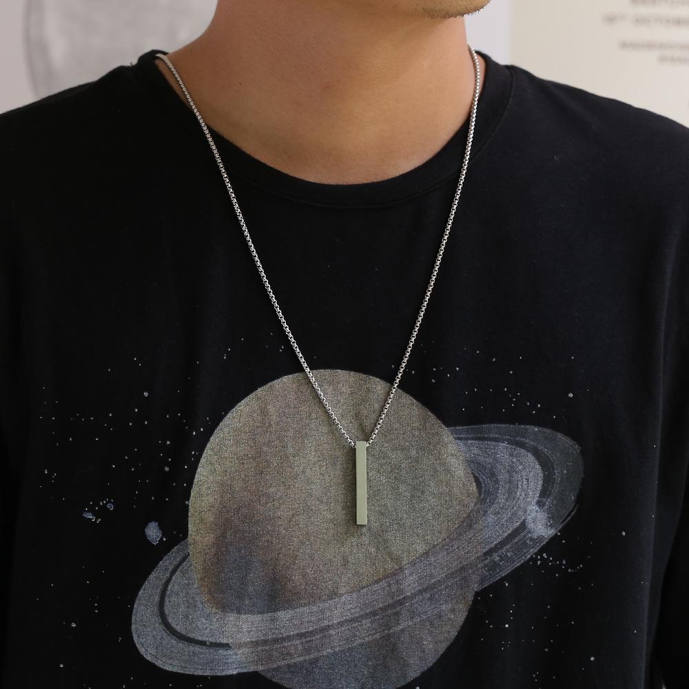 Minimalist Chain Pendant  New Geometric Round Hoop Cuboid Pendant Necklace for Women Men Stainless Steel Sweater Chains