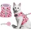 Strawberry Cat Harness And Lead Set- Escape Proof Adjustable Cute Kitty Puppy Floral Mesh Vest Harness For Walking, Pink