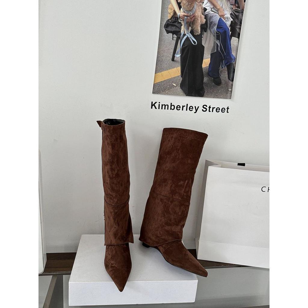 2025 Autumn and Winter New Spice Girl Pointed Thick Heel Knight Boots Trouser Boots Belt Buckle Boots Women's Boots Martin Boots