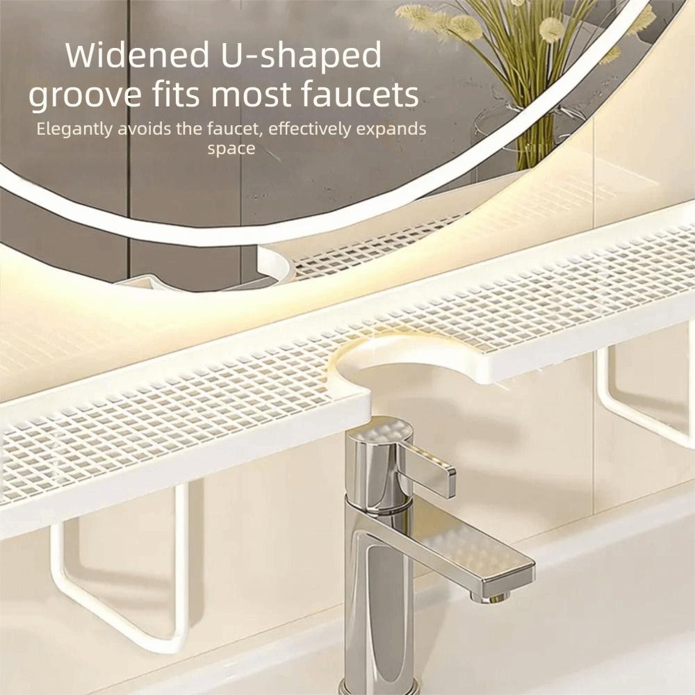 No-Drill Faucet Sink Shelf Large Capacity Faucet Drain Organizer Sink Drying Rack Mirror Front