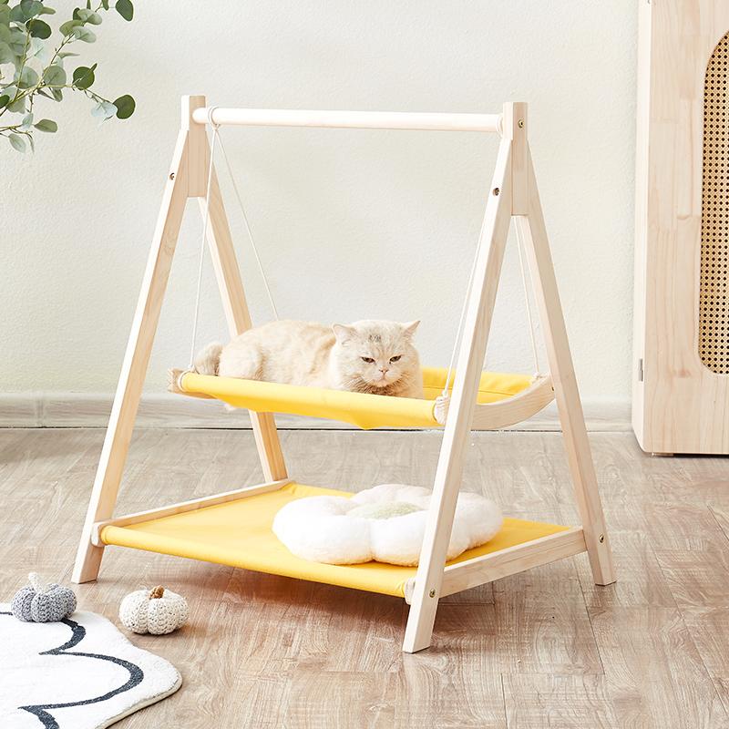 Double-layer Pet Hammock Comfortably Cats Swing Indoor Delicate Rest Area Thickened Pet Cradle Solid Wood Hanging Cat Hammack