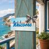 Yangyizhi Welcome Decorative Sign, Wooden Mediterranean Retro Style Wall Mounted Door Sign for Indoor Outdoor Use