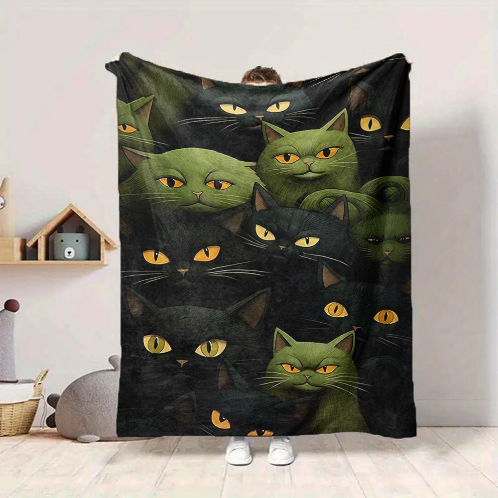 1pc Cat Kitty Print Blanket   Lightweight Flannel Throw Blanket For Sofa, Bed, Living Room, Office, Outdoor Travel, Camping