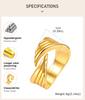 Adjustable Angel Wings Ring for Women, 18K Gold Plated Stainless Steel Wrap Bypass Band, Waterproof Jewelry