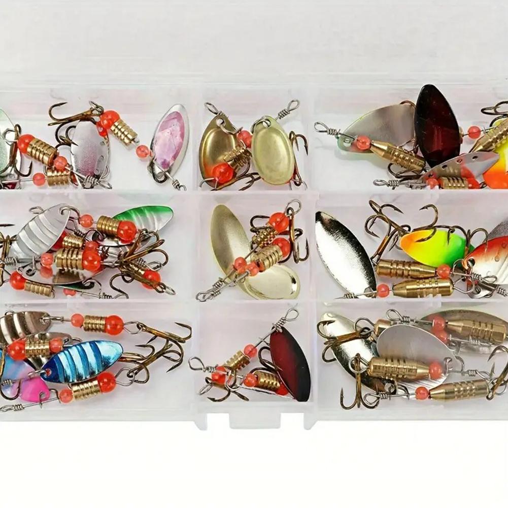 30pcs Metal Spoon Spinner Fishing Lure with Treble Hook Spoonbait Crankbaits Artificial Bait for Bass Trout Perch Pike