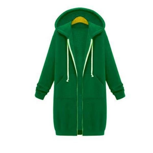 

Осенне-зимние женские повседневные толстовки с капюшоном на молнии с длинными рукавами свободные куртки с капюшоном на молнии с карманом макси-размера толстовка спортивная верхняя одежда XL зелёный