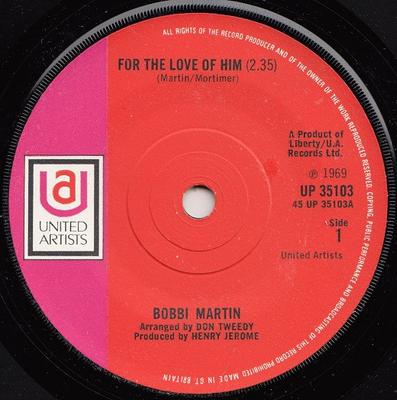 7inch Record BOBBI MARTIN - For The Love Of Him UP35103 United Artists  1969 UK Soul/Funk Used