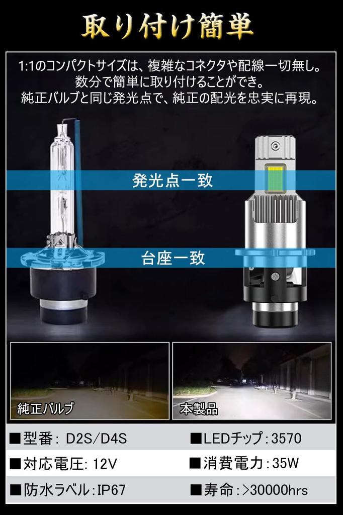 D2S LED headlight d2r led vehicle inspection compatible 6000K white
