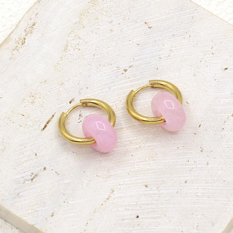 Chic Gold-Plated Stainless Steel Hoop Earrings with Natural Stone Pendants - European & American Street Style for Women