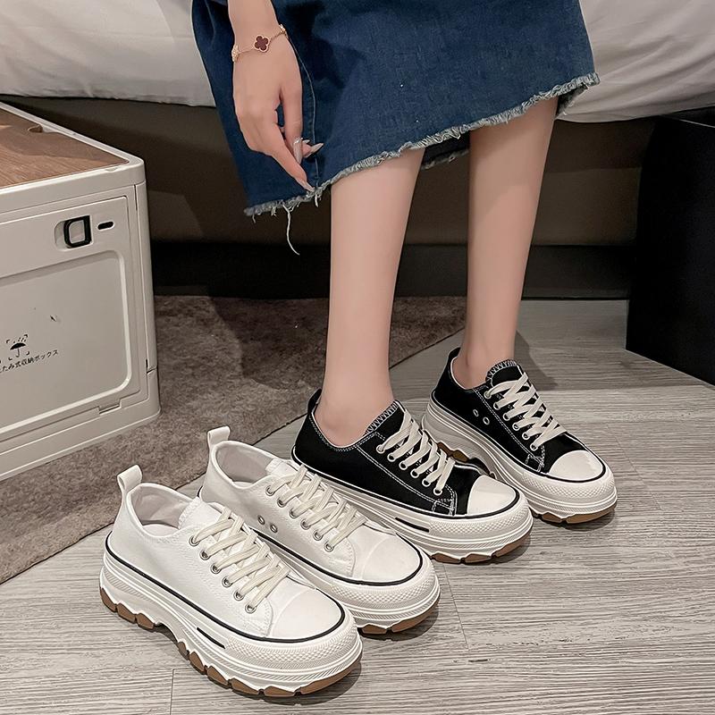 Fashion New Style Women Canvas Flat Shoes Spring and Autumn Fashion Thick Soled Canvas Height Increasing Women Casual Sports Shoes