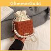 Pearl Print Women Handbag Fashion Drawstring Bucket Bag With Cell Pocket Phone