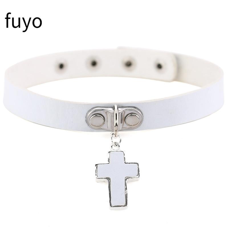 Modny Biały Skóra PU Łańcuszek Punkowy Choker Naszyjnik Dla Kobiet Kołnierz Biżuteria na Szyję Czarny Boho Gotycki Punk goth biżuteria