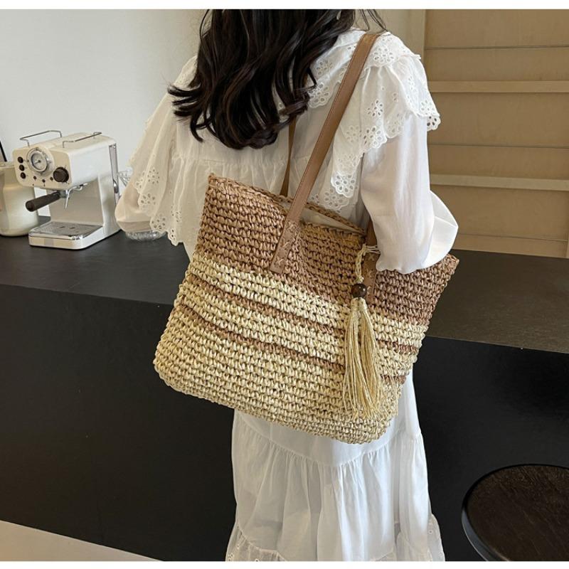 Large Capacity Straw Bag New Handwoven Bag Women's Shoulder Bag Leisure Seaside Vacation Beach Bag