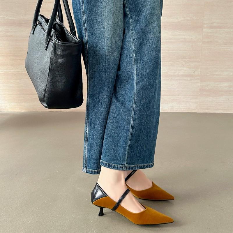 Pointed French suede medium heel Mary Jane shoes for women in the autumn of 2025, new models with temperament, fine heel single shoes for women