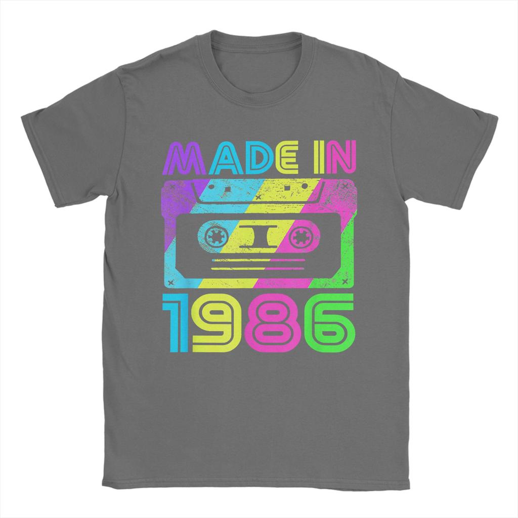 Made In 1986 Cassette Birthday 80s T Shirts Mens Pure Cotton Cool TShirt Round Neck Tee Shirt Short Sleeve Clothes Summer