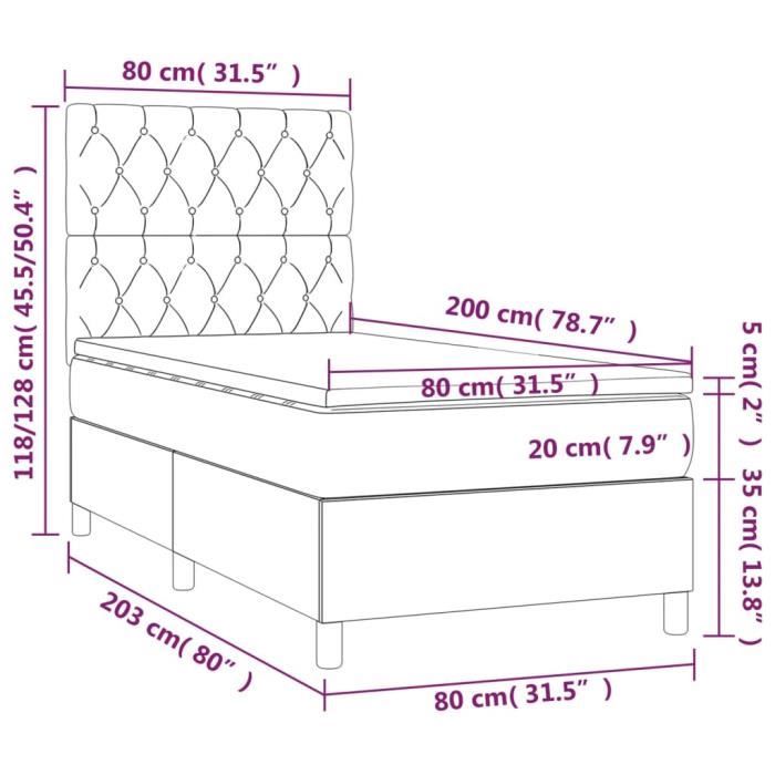 VidaXL Lit à sommier tapissier et matelas Bleu foncé 80x200 cm Velours - Modèle 3143173