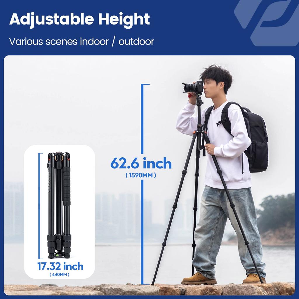 Fotopro 160CM Overview Tripod Camera Tripod Horizontal 360 Tripod Portable Monopod with Ball Head 10KG Load Capacity Quick Release Plate for Travel