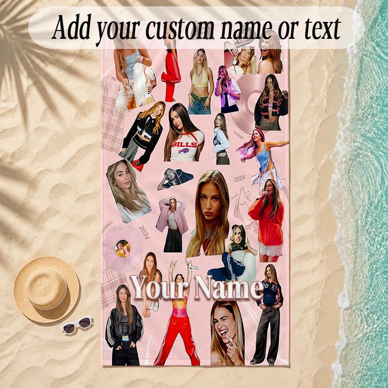 Beach TowelRoxy Dekker Custom Name Text Personalized Soft Towel for Beach Pool Indoor Home Decor Gift