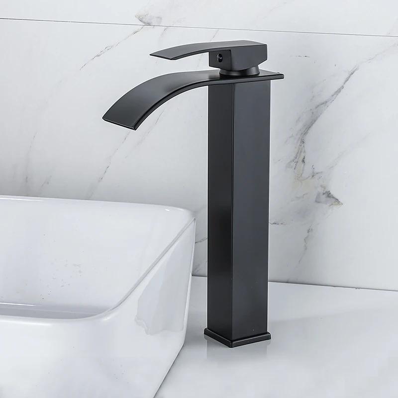 Black Waterfall Bathroom Basin Faucet Waterfall Spout Vanity Sink Mixer Tap Brush Gold Sink Faucet Tall short Style Chrome Gray