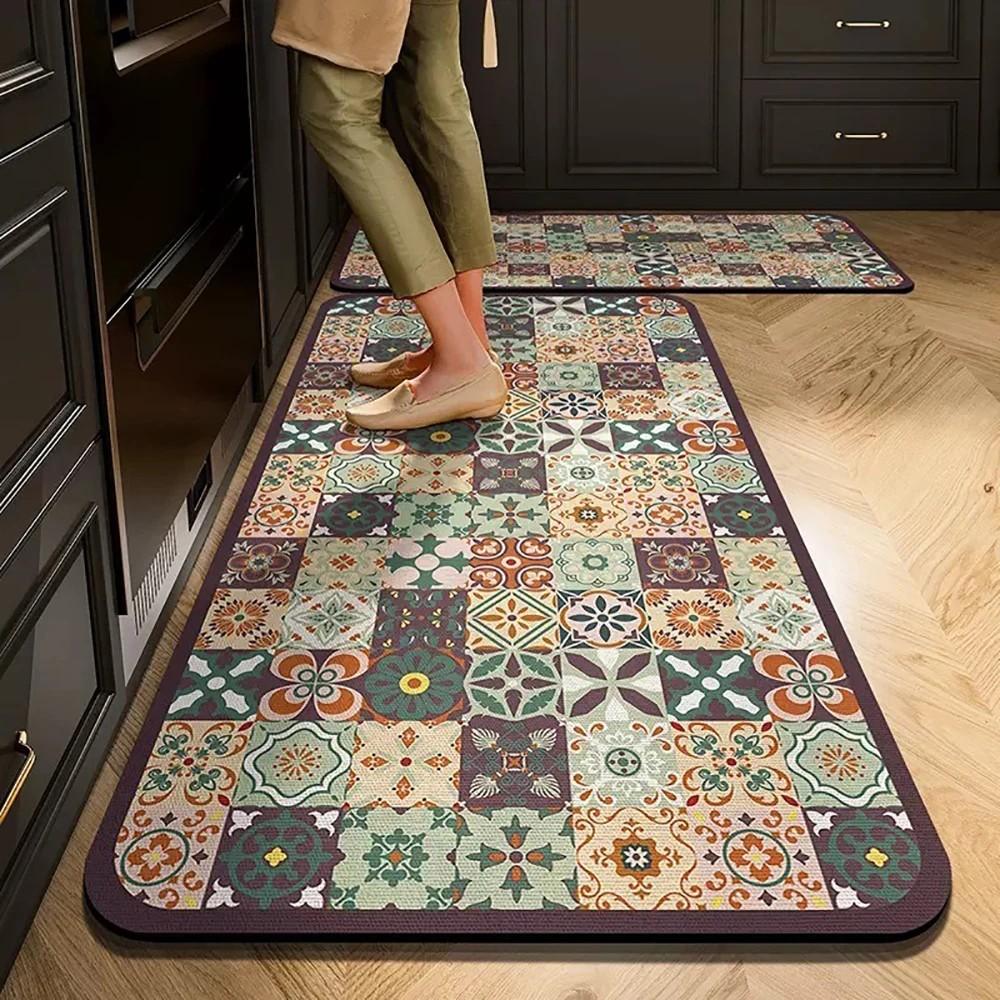 1/2pcs Kitchen Floor Mat, Anti-Slip And Absorbent Foot Mat, Long Strip Carpet, Modern Style Home Decoration Carpet