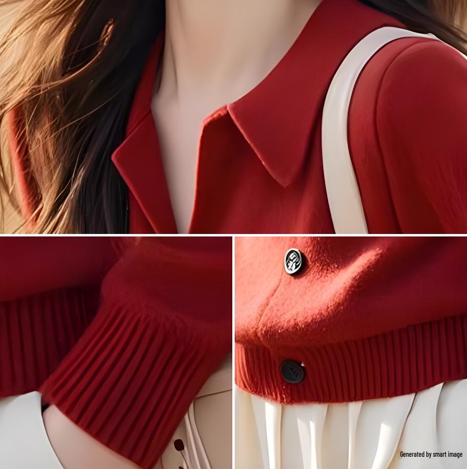 Autumn/Winter 2025 Knit Polo Collar Cardigan Top