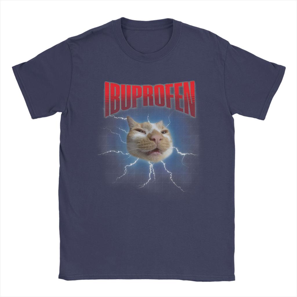 Cool Funny Ibuprofen Cat Hilarious Cat Meme T-Shirt for Men Round Collar 100% Cotton T Shirt Short Sleeve Tees Plus Size Tops