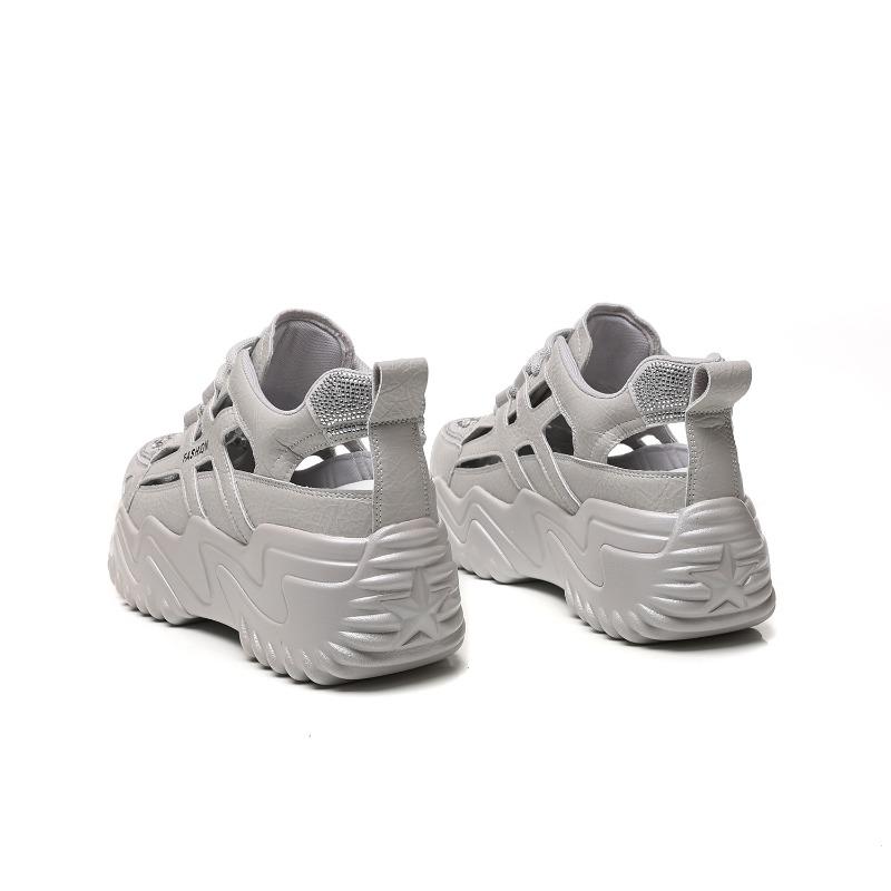 Summer breathable hollow shoes women's trendy new thick-soled leather white shoes