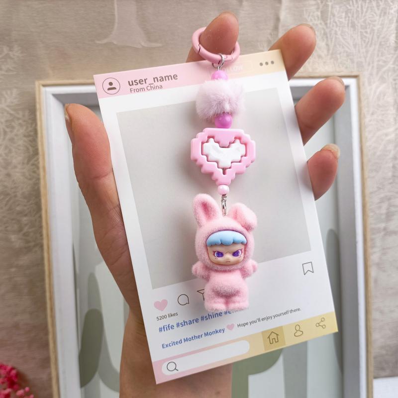 

Мультяшный брелок для куклы-кролика из флокированной ткани, милый шарм для сумки, аксессуары, подвеска для ключей от машины своими руками