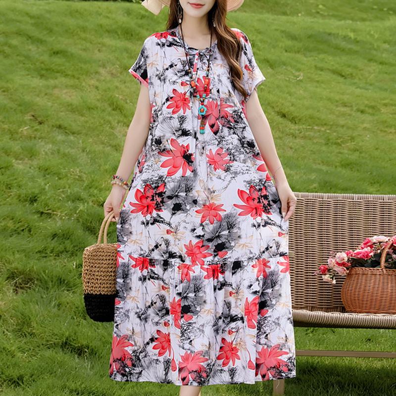 Women's Plus Size Floral Print Short Sleeve Maxi Dress, Loose Casual Summer Sundress (XL-5XL)