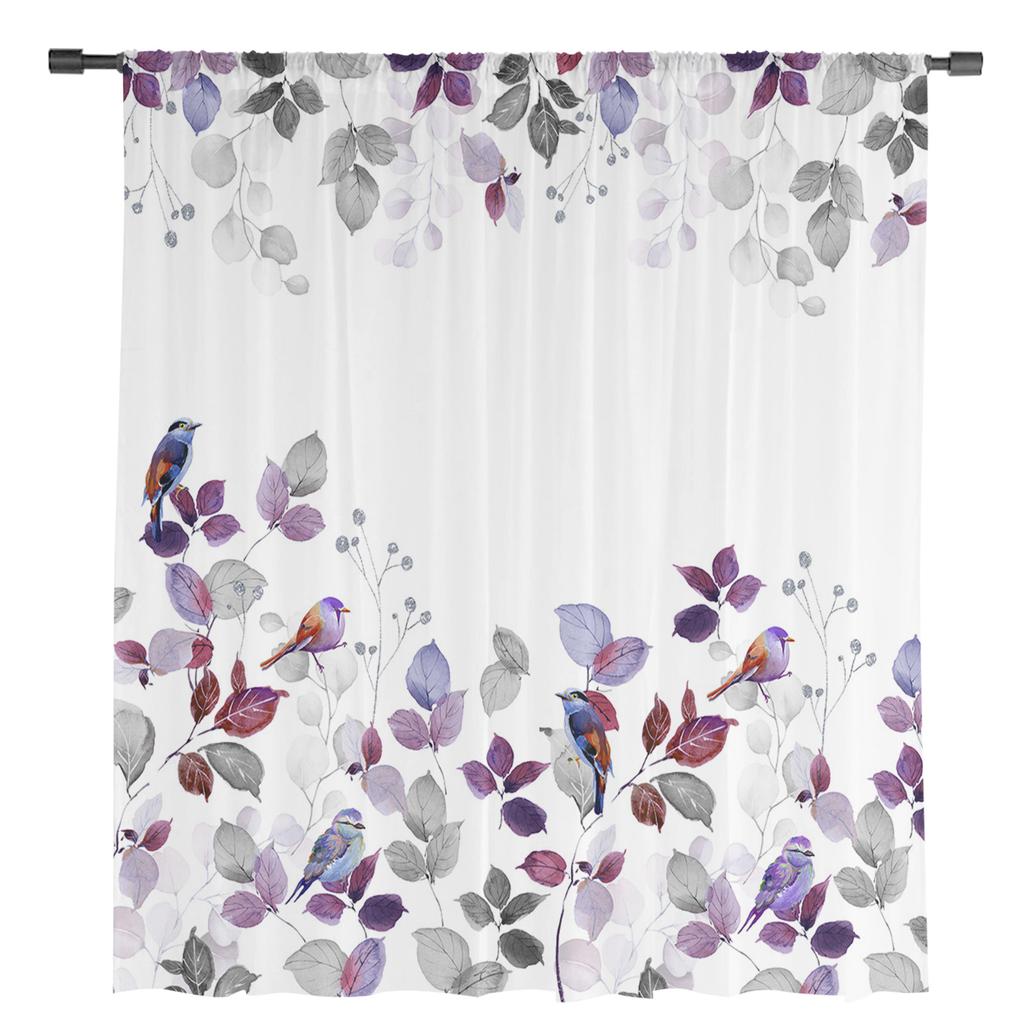 Country Style Leaves Robin Sheer Curtains for Living Room Decoration Window Curtains for Kitchen Tulle Voile Organza Curtains