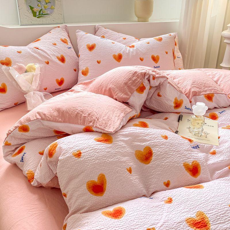 Nordická jednoduchá pruhovaná malá černá kočka praná bavlna čtyřdílná sada kreslený povlak na přikrývku prostěradlo studentská kolej třídílná sada