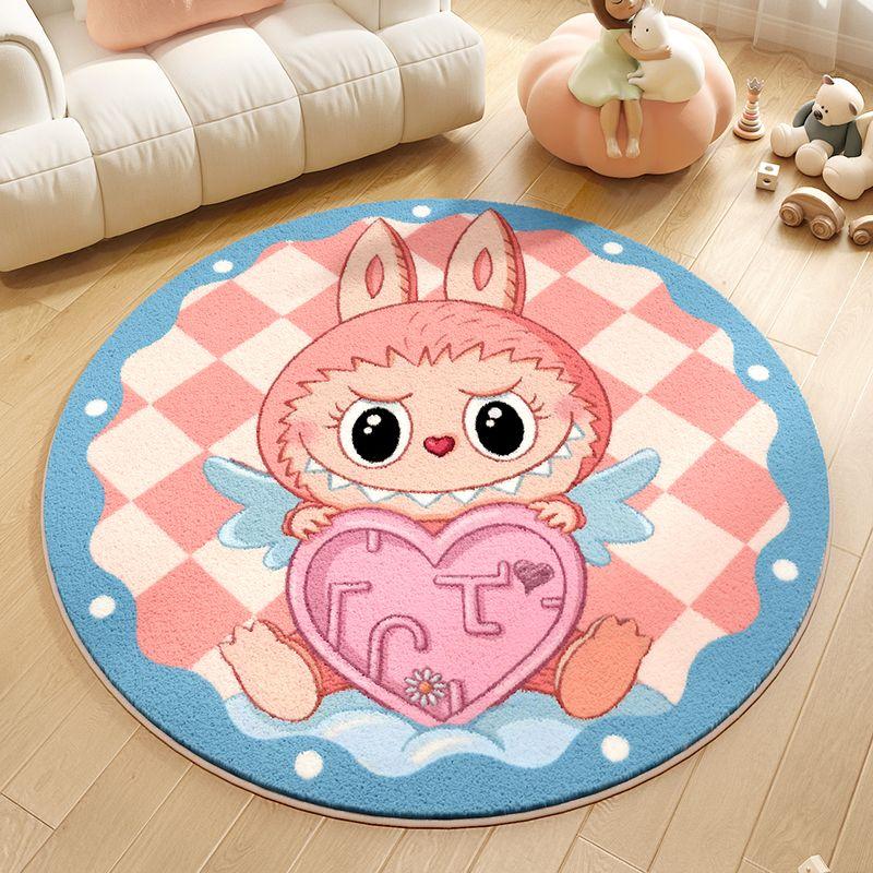 

Cute Round Bedroom Decor Rabub Carpet Cartoon Style Carpets for Living Room Thick Plush Children Floor Mat Fluffy Soft Study Rug 60cm