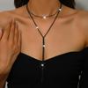 Double Layer Y-Shaped Rhinestone Necklace for Women Long Tassel Chain